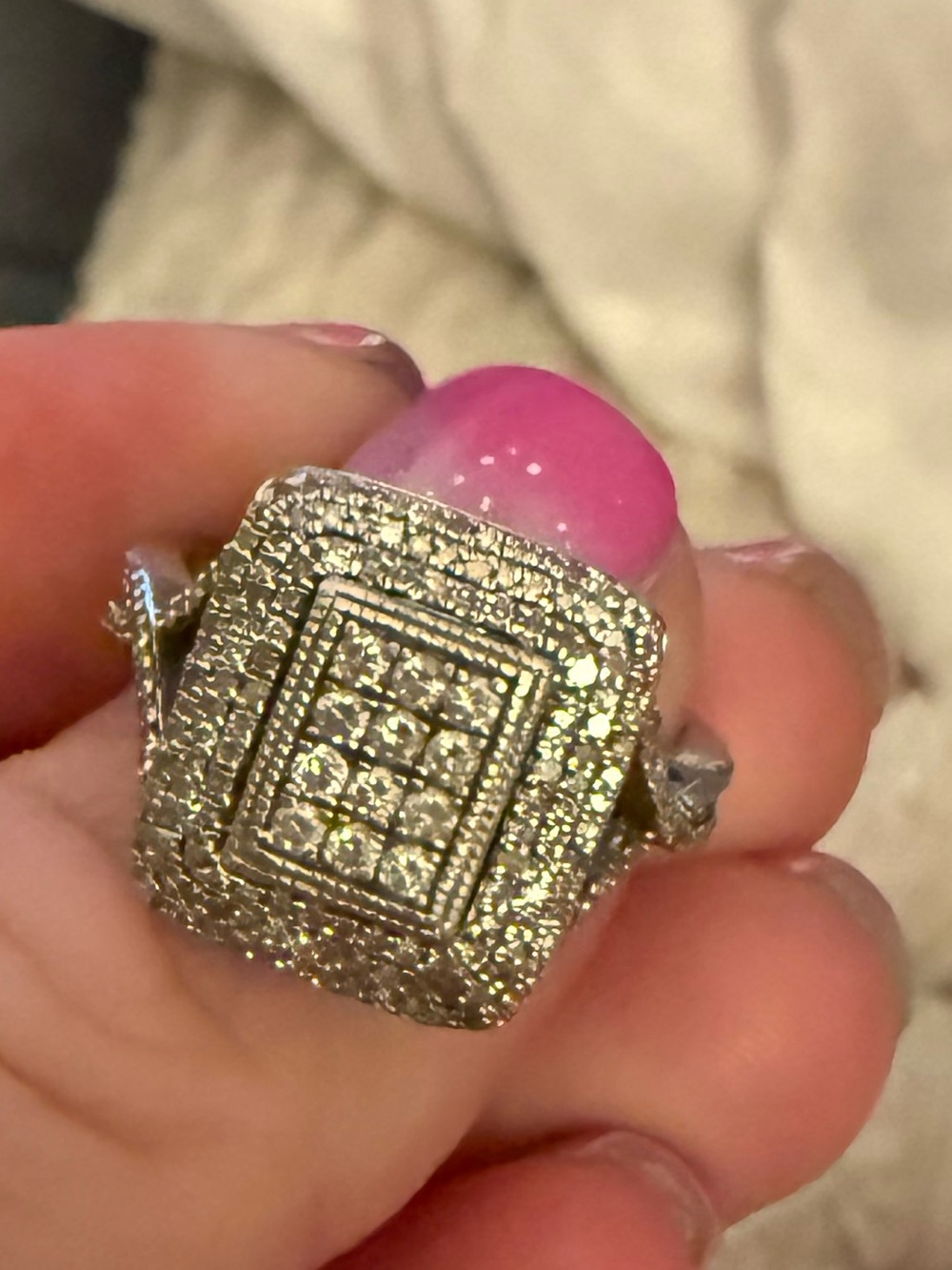 Sterling Silver  Square Pave Ring with Diamonds- Women Jewelry